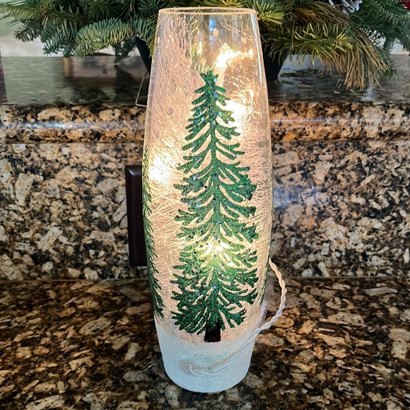 Kirklands Holiday Nib Kirkland Prelit Bronze Tree Glass Hurricane